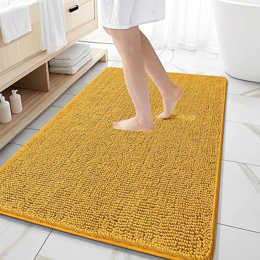 OLANLY Bathroom Rugs 59x35, Extra Soft Absorbent Chenille Bath Rugs, Rubber Backing Quick Dry, Machine Washable Bath Mats for Bathroom Floor, Tub and Shower, Home Decor Accessories, Golden Yellow