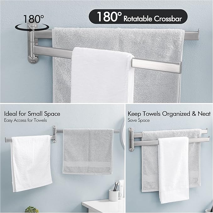 KES 19.5-Inch Bathroom Towel Rack, Swivel Towel Rack 2-Arm, Swing Out Double Towel Bar Wall Mounted, SUS304 Stainless Steel Brushed Finish, A2104S2L50-2