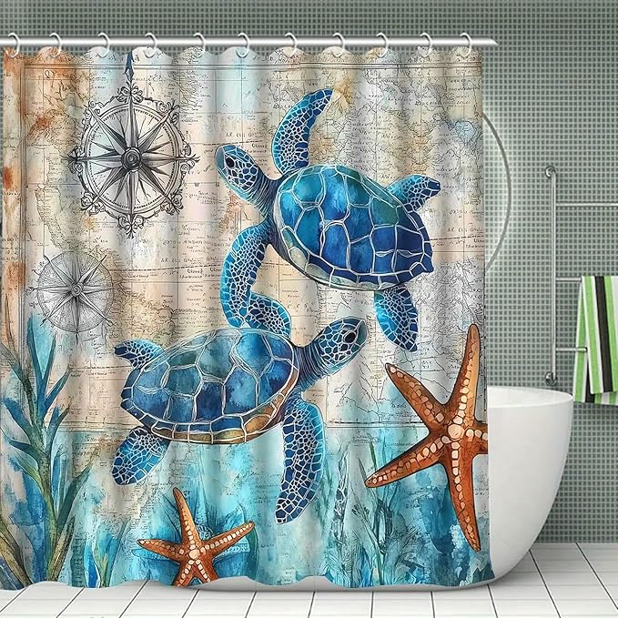 Dreamrflove Turtle Shower Curtain Nautical Ttheme Ocean Bathroom Decor Tropical Sea Beach Summer Shower Curtain for Bathroom 72x72 Inch Proof Polyester Insulated Home Decor