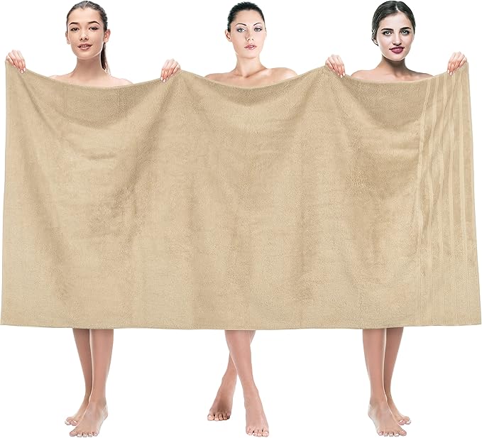American Soft Linen 35x70 Jumbo Large Bath Towel, 600 GSM 100% Cotton Turkish Bath Sheet, Oversized Luxury Bath Towel for Bathroom Beach and Pool, Beige