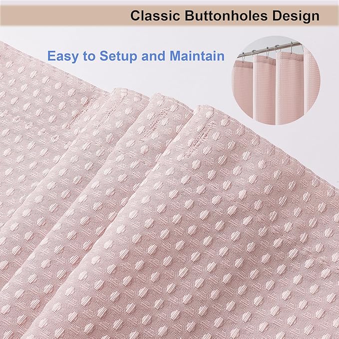OWENIE Blush Shower Curtain, Waffle Weave Heavy Fabric Shower Curtain for Bathroom, Waterproof Thick 420G/M Textured Soft Elegant Luxury Hotel Spa Bath Curtains, Machine Washable, Blush, 72W x 72L