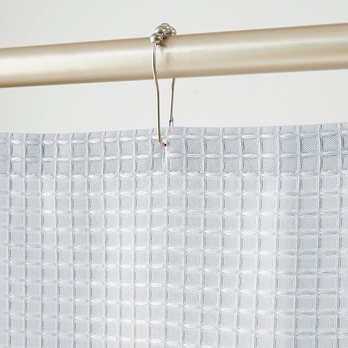 Luxury Waffle Weave Shower Curtain Elegant Hotel Style Fabric for Bathroom, Water Repellent, Machine Washable Light Grey Waffle