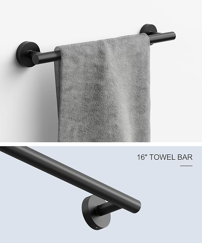 Matte Black Bathroom Hardware Accessories Set 6 Pcs Round Towel Rack and Toilet Paper Holder Set SUS304 Stainless Steel Towel Bar Set Wall Mounted by HOMEMYSTIQUE