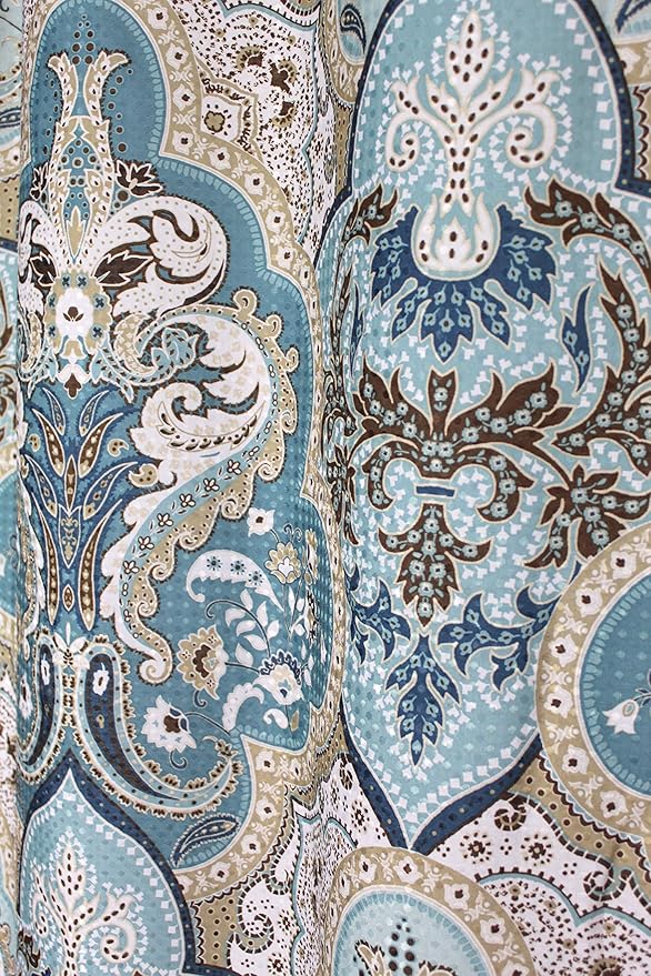 Serafina Home Decorative Blue & Brown Boho Fabric Shower Curtain, Modern Farmhouse for Vintage Rustic Bathroom Decor, Floral Victorian, 72 x 72