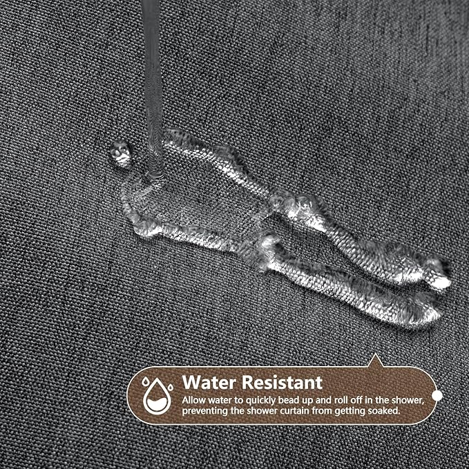Rustic Country Linen Look Shower Curtain Charcoal Grey Extra Long 72 x 78 Inch, Heavyweight Faux Linen Fabric Shower Curtain Water-Resistant, Dark Gray Hotel Bathroom Curtain Washable