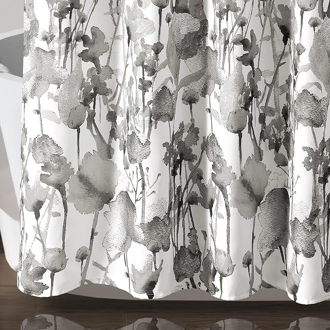 Lush Decor Zuri Flora Shower Curtain Single 72" W x 72" L Light Gray - Floral Shower Curtains for Bathroom - Gray Bathroom Curtain - Cottage Decor