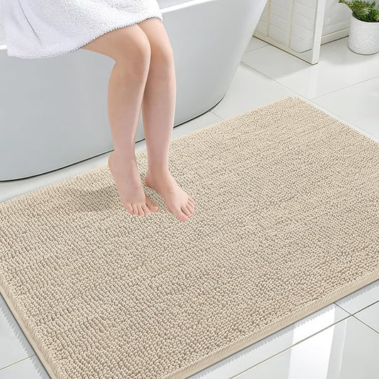 OLANLY Bathroom Rugs 47x32, Extra Soft Absorbent Chenille Bath Rugs, Rubber Backing Quick Dry, Machine Washable Bath Mats for Bathroom Floor, Tub and Shower, Home Decor Accessories, Sand