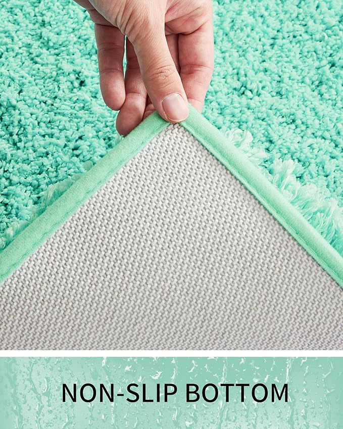 Bathroom Rugs Non Slip Washable 32x20, Ultra Thick Soft Microfiber Absorbent Bath Mats, High Density Foam Latex Non Slip Backing Bath Rugs, Fluffy Floor Carpet for Tub&Shower, SpaBlue
