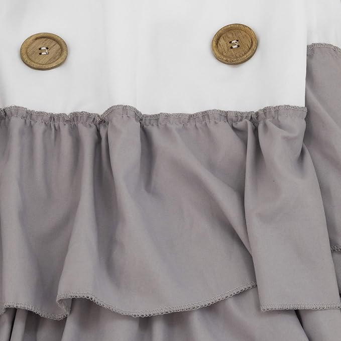 Shaina White and Gray Farmhouse Shower Curtain 72 x 72 with Shabby Chic Ruffles and French Country Style Buttons - Modern Farmhouse Shower Curtain Fabric (Gray)