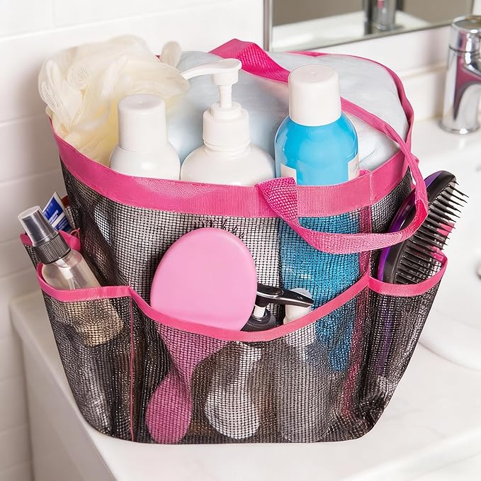 Mesh Shower Caddy Bathroom Portable College Dorm Essentials for Girls Guys Shower Tote Beach Camp Travel Hanging Toiletry Bag Rose
