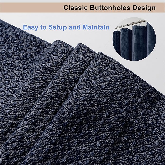 OWENIE Navy Blue Shower Curtain, Waffle Weave Heavy Fabric Shower Curtain for Bathroom, Waterproof Thick Textured 420G/M Soft Elegant Luxury Hotel Spa Bath Curtains, Machine Washable, 72W x 72L