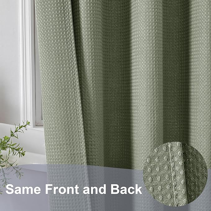 OWENIE Sage Green Shower Curtain 84 Inches Extra Long, Waffle Weave Heavy Fabric Shower Curtain for Bathroom, Waterproof Soft Hotel Spa Luxury Elegant Bath Curtains, Machine Washable, 72x84 Inch