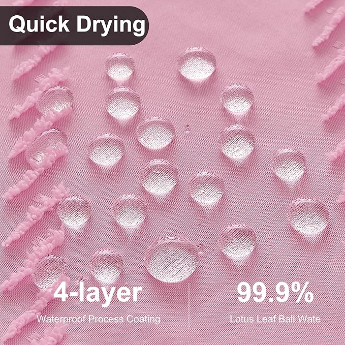 Extra Long Shower Curtains 72 x 84 Inches Tufted Chevron Pink Shower Curtains Fabric for Bathroom Modern Shabby Chic Waterproof Cloth Shower Curtain