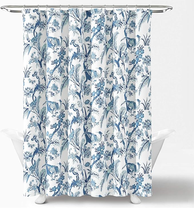 Lush Decor Dolores Shower Curtain 72" W x 72" L Blue - Floral Shower Curtains for Bathroom - Fabric Bathroom Curtain - Maximalist Decor
