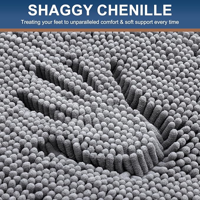 Smiry Luxury Chenille Round 24''x24'', Extra Soft and Absorbent Shaggy Bathroom Mat Rugs, Machine Washable, Non-Slip Plush Carpet for Tub, Shower, and Bath Room, Grey