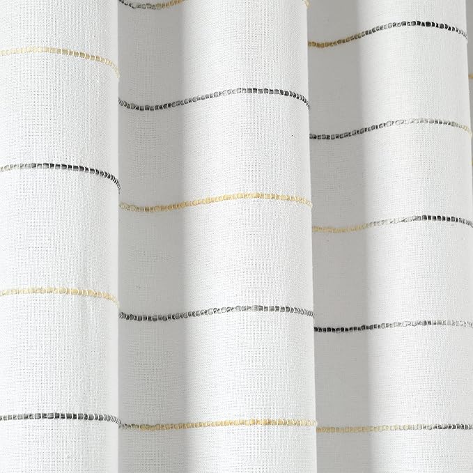 Lush Decor Ombre Stripe Yarn Dyed Cotton Shower Curtain, 72" W x 72" L, Yellow & Gray - Fabric Shower Curtains - Striped Bathroom Curtain - Farmhouse & Coastal Decor