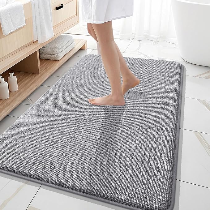 OLANLY Thick Memory Foam Bath Mat Rug 59x35, Extra Soft Absorbent Bathroom Rugs, Quick Dry Bath Mats, Non-Slip, Machine Washable Carpet for Bathroom, Tub and Shower, Home Decor Accessories, Grey