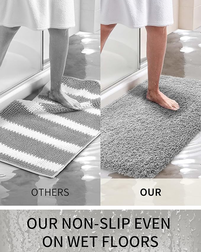 Bathroom Rugs Non Slip Washable 36x24, Ultra Thick Soft Microfiber Absorbent Bath Mats, High Density Foam Latex Non Slip Backing Bath Rugs, Fluffy Floor Carpet for Tub&Shower, Grey
