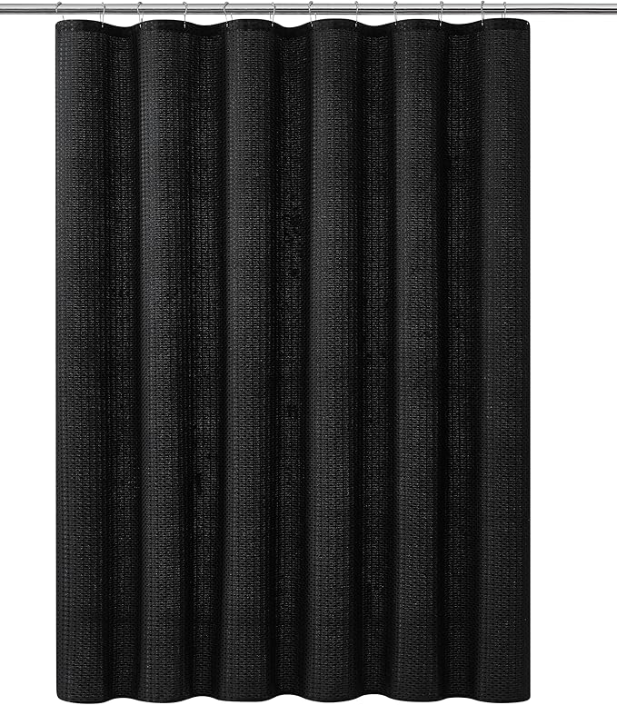 Luxury Dobby Weave Shower Curtain Elegant Hotel Style Fabric for Bathroom, Water Repellent, Machine Washable Black Dobby