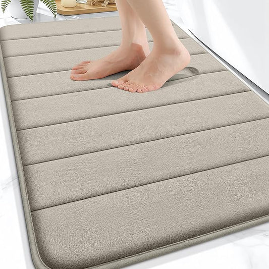 OLANLY Memory Foam Bath Mat 34x21, Super Soft Absorbent Bathroom Rugs, Quick Dry, Machine Washable Shower Floor Rugs, Bathmat Carpet, Bathroom Home Decor Accessories, Warm Taupe