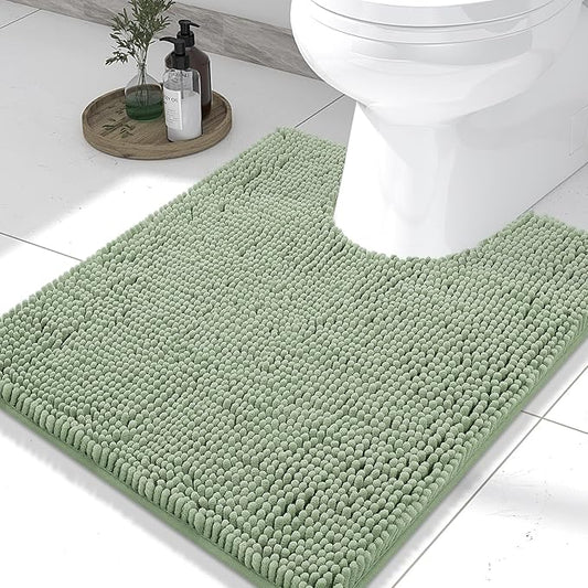 Smiry Luxury Chenille Toilet Rugs U-Shaped 24x20, Soft Absorbent Non-Slip Contour Bathroom Rugs for Toilet, Machine Washable Contoured Bath Mats, Sage Green