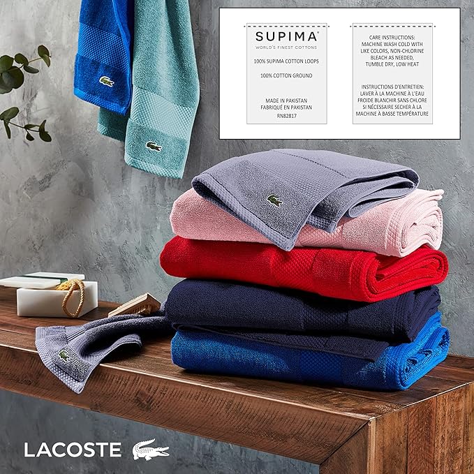 Lacoste Heritage Anti-Microbial Supima Cotton Hand Towel, Magenta, 16" x 30" – Absorbent & Quick Drying, Premium Super Soft Bath Towel, Bathroom Essential, Gift for All Occasions, Machine Washable