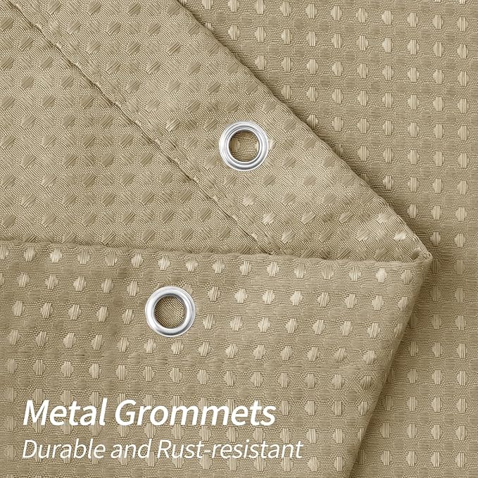 MitoVilla Extra Long Waffle Shower Curtain 72 x 84, Tan Farmhouse Fabric 84 inch Shower Curtain, Taupe Modern XL Shower Curtains for Bathroom Decor, Weighted Shower Curtain Set with Hooks