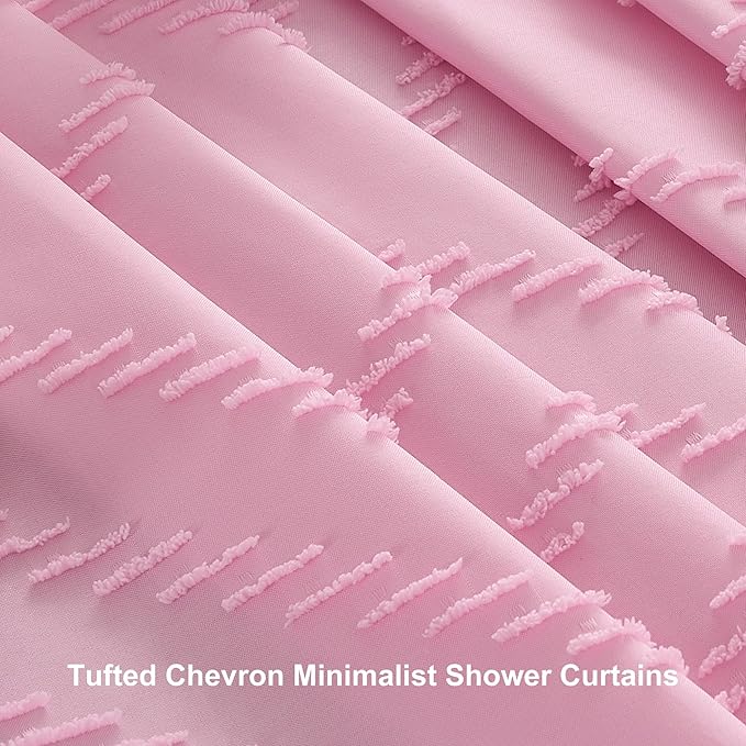 Extra Long Shower Curtains 72 x 84 Inches Tufted Chevron Pink Shower Curtains Fabric for Bathroom Modern Shabby Chic Waterproof Cloth Shower Curtain