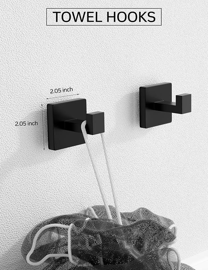 5-Pieces Matte Black Bathroom Accessories Set, Bathroom Hardware Set, SUS 304 Stainless Steel,16 Inch Towel Bar, Towel Holder, Updated Toilet Paper Holder Wall Mounted
