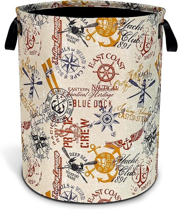 NUTAINLA Anchor Laundry Basket Compass Seafaring Foldable Oxford Cloth Funny Tote Bag Laundry Hamper Clothes Storage Bucket Toy Organizer For Bathroom/Laundry Storage/Bedroom 18.9x16.5 Inch