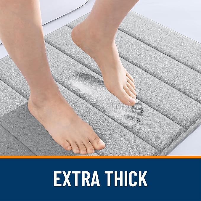 OLANLY Memory Foam Long Bathroom Rugs Runner 70x24, Super Soft Absorbent Bath Mat, Quick Dry, Machine Washable Shower Floor Rugs, Bathmat Carpet, Bathroom Home Decor Accessories, Light Gray