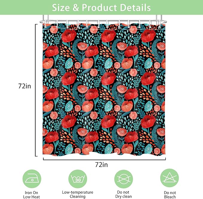Red Floral Shower Curtain Butterfly Flower Bathroom Shower Curtain Set Boho Cute Shower Curtains Fabric Cloth Shower Curtain