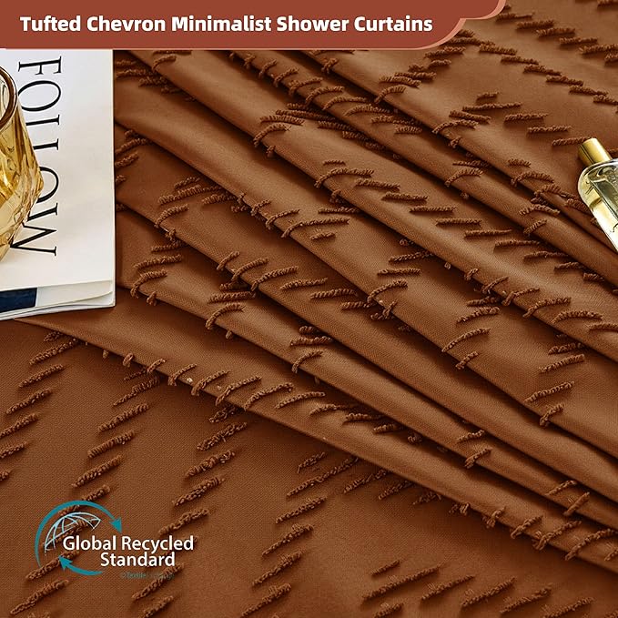 Orange Shower Curtain Vintage Boho Shower Curtain Textured Tufted Chevron Rust Shower Curtains for Bathroom 72" x 72"