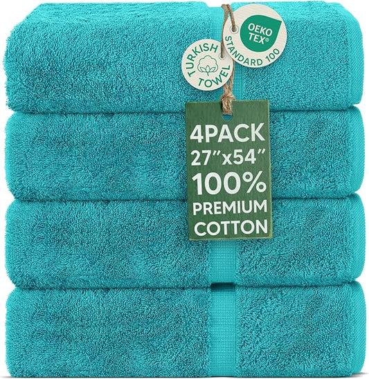 Chakir Turkish Linens | Hotel & Spa Quality 100% Cotton Premium Turkish Towels | Soft & Absorbent (4-Piece Bath Towels, Aqua)