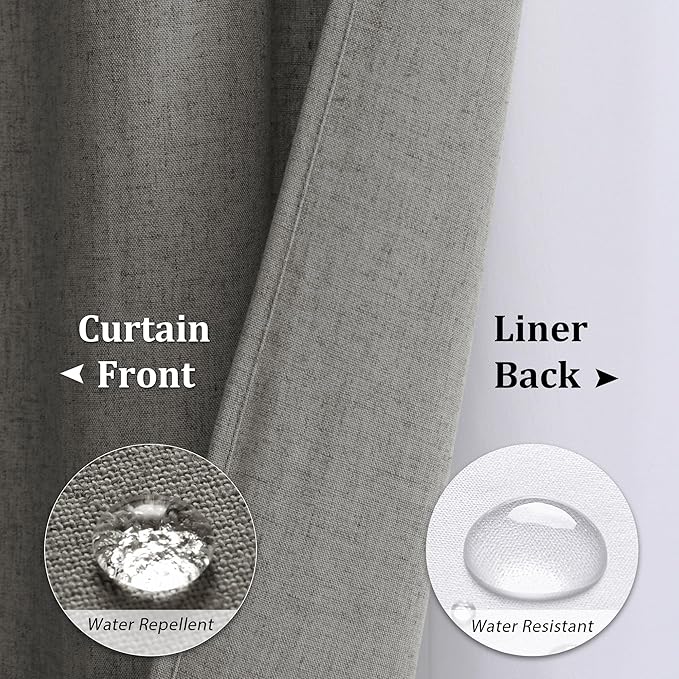 Naturoom Grey Linen Shower Curtain with Fabric Snap in Liner Set Rustic Style Farmhouse Shower Curtains for Bathroom Heavy Duty Burlap Cloth Double Bath Curtains with See Through Top Window 72x72