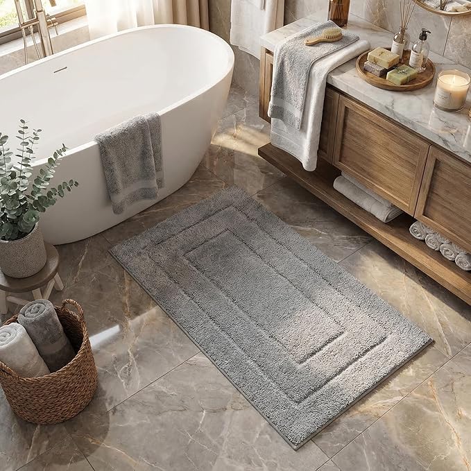 GRANNY SAYS Gray Bathroom Rug Mat, Bath Mats for Bathroom Non-Slip, Super Soft and Water Absorbent, Extra Large Bath Rugs, Microfiber Bath Rugs for Bath Floor, Tub and Shower, 59" x 24"