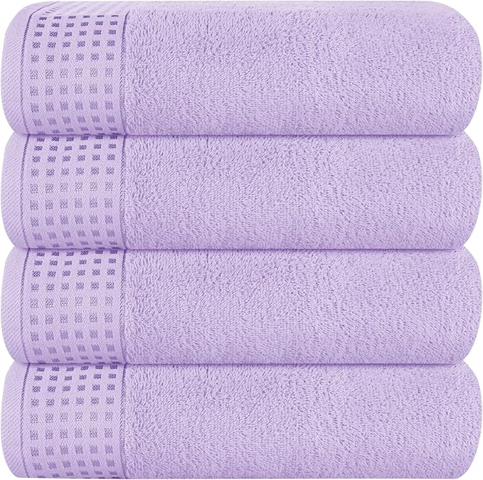 GLAMBURG Ultra Soft 4 Pack Oversized Bath Towel Set 27x54 inches, 100% Cotton Bath Towels, Highly Absorbant Compact Quickdry & Lightweight Towel, Ideal for Gym Travel Camp Pool - Purple