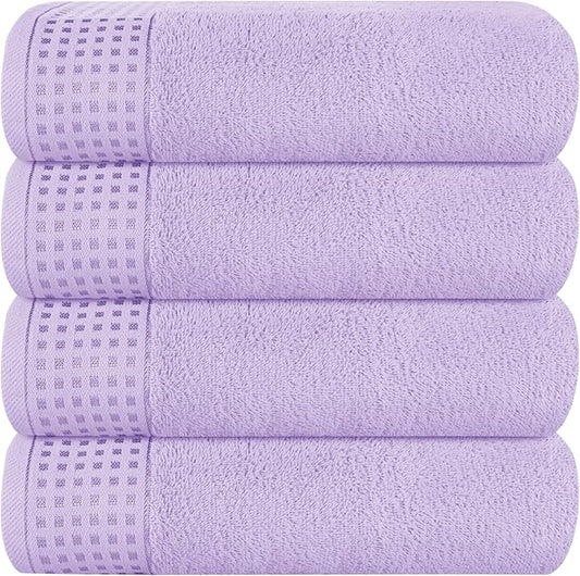 GLAMBURG Ultra Soft 4 Pack Oversized Bath Towel Set 27x54 inches, 100% Cotton Bath Towels, Highly Absorbant Compact Quickdry & Lightweight Towel, Ideal for Gym Travel Camp Pool - Purple