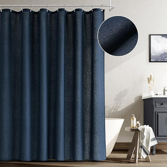 Naturoom Navy Blue Shower Curtain for Bathroom, Linen Textured Weighted Hem Cloth Shower Curtain Set with Hooks, Simple Hotel Luxury Men Nautical Bath Accessories Decor,72x72, Dark Blue