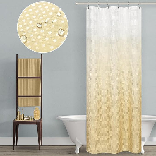 Mrs.Naturall Light Gold Small Shower Curtain 36x72 for Bathroom Ombre White and Yellow Gold Plastic Shower Curtian Liner Hooks for Stall