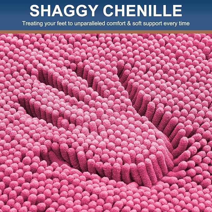 Smiry Luxury Chenille Bathroom Rugs 30x20, Extra Soft and Absorbent Shaggy Bath Mat, Machine Washable, Non-Slip Plush Carpet Runner for Tub, Shower, and Floor, Home Decor Accessories, Hot Pink