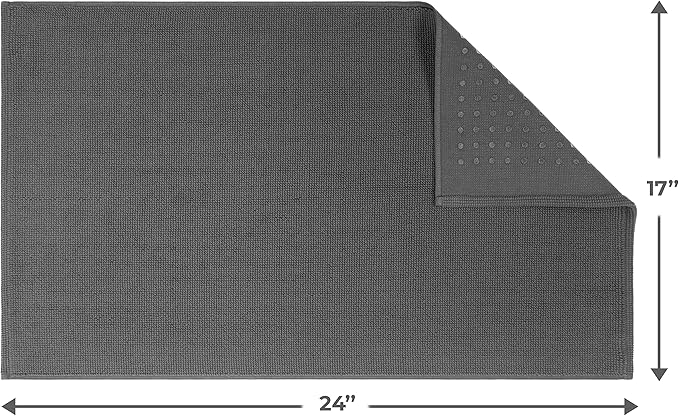 Cotton Paradise 100% Cotton Non Slip Bath Mats for Bathroom, 17x24 inch Soft Absorbent Quick Dry Machine Washable Floor Bath Mat, Dark Gray