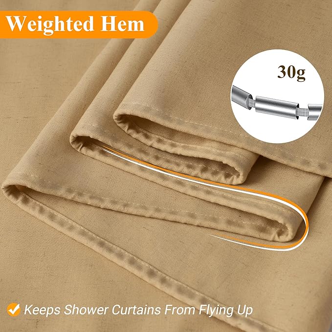Naturoom Gold Yellow 48 Inch Shower Curtain - Stall Narrow Half Linen Ultra Thick Fabric Shower Curtain Set with Hooks, Boho Farmhouse Rustic RV Camper Bath Curtains for Bathroom, 48x72