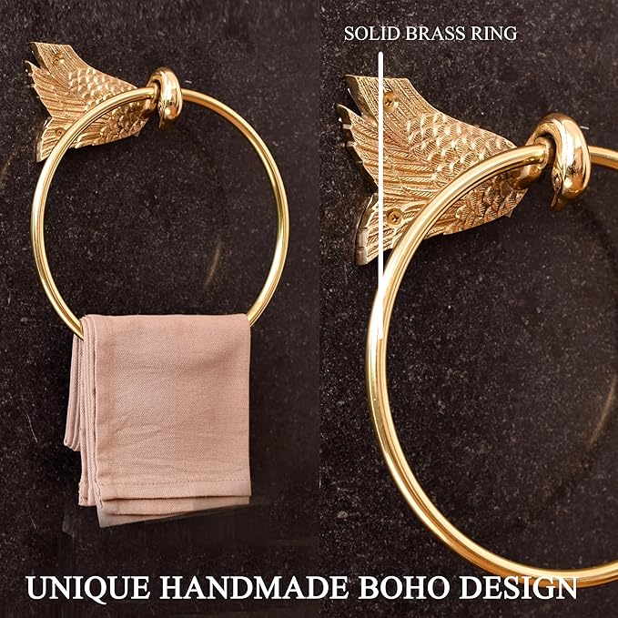 IndianShelf Premium Gold Swan Towel Ring Unique Decorative Brass Towel Hanger for Bathroom