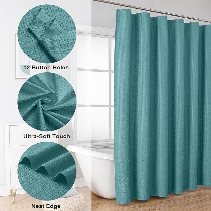 OVZME Turquoise Extra Long Shower Curtain 72 x 84 Inch, 3D Embossed Textured Fabric Shower Curtain for Bathroom, Hotel Spa Bathroom Curtains, Water Repellent Machine Washable
