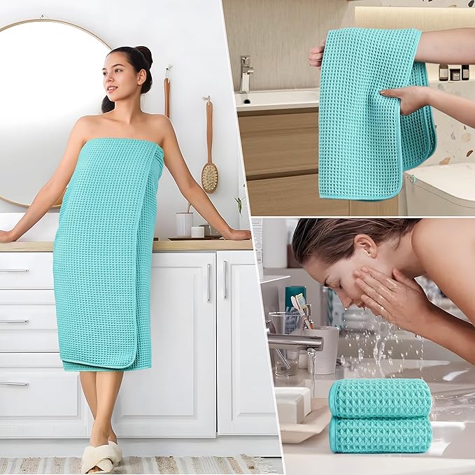 POLYTE 430 GSM Microfiber Quick Dry Lint Free Oversize Bath Towel Set, 6 Piece (Waffle Weave)