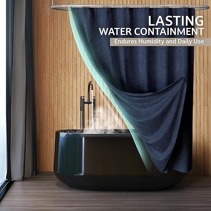 Luxurious Cotton Blend Shower Curtain - Spa Quality Bathroom Essential with Buttonhole Loops, Easy to Install & Clean, 72x72 inch, Home Spa Collection (Navy Linen)