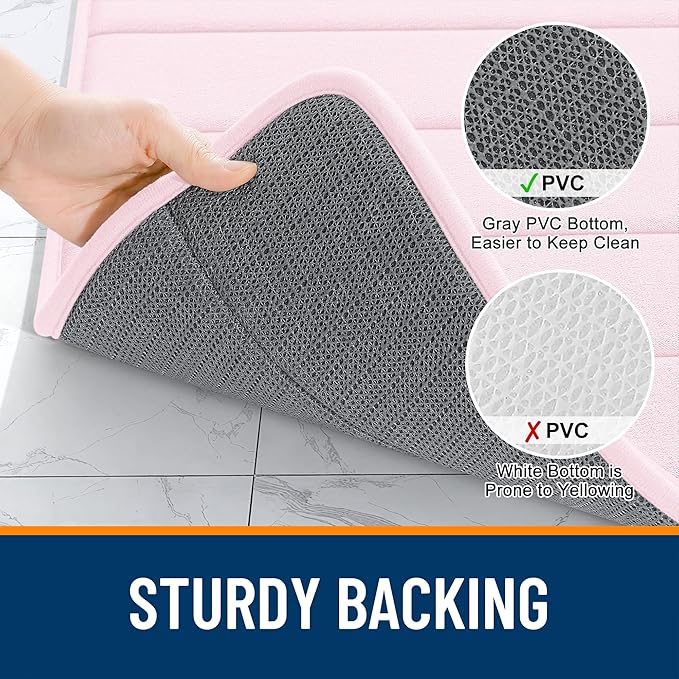 OLANLY Memory Foam Bath Mat 70x46, Super Soft Absorbent Bathroom Rugs, Quick Dry, Machine Washable Shower Floor Rugs, Bathmat Carpet, Bathroom Home Decor Accessories, Pink