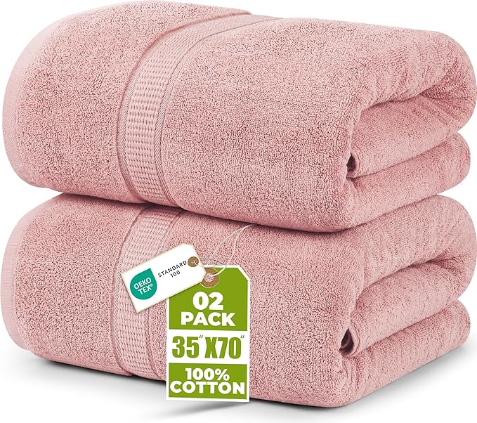Utopia Towels Luxurious Jumbo Bath Sheet 2 Piece, 600 GSM, 35 by 70 Inches, 100% Ring Spun Cotton, Highly Absorbent and Quick Dry Extra Large Bath Towel, Super Soft Towel, Dusty Pink