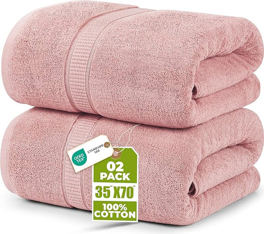 Utopia Towels Luxurious Jumbo Bath Sheet 2 Piece, 600 GSM, 35 by 70 Inches, 100% Ring Spun Cotton, Highly Absorbent and Quick Dry Extra Large Bath Towel, Super Soft Towel, Dusty Pink